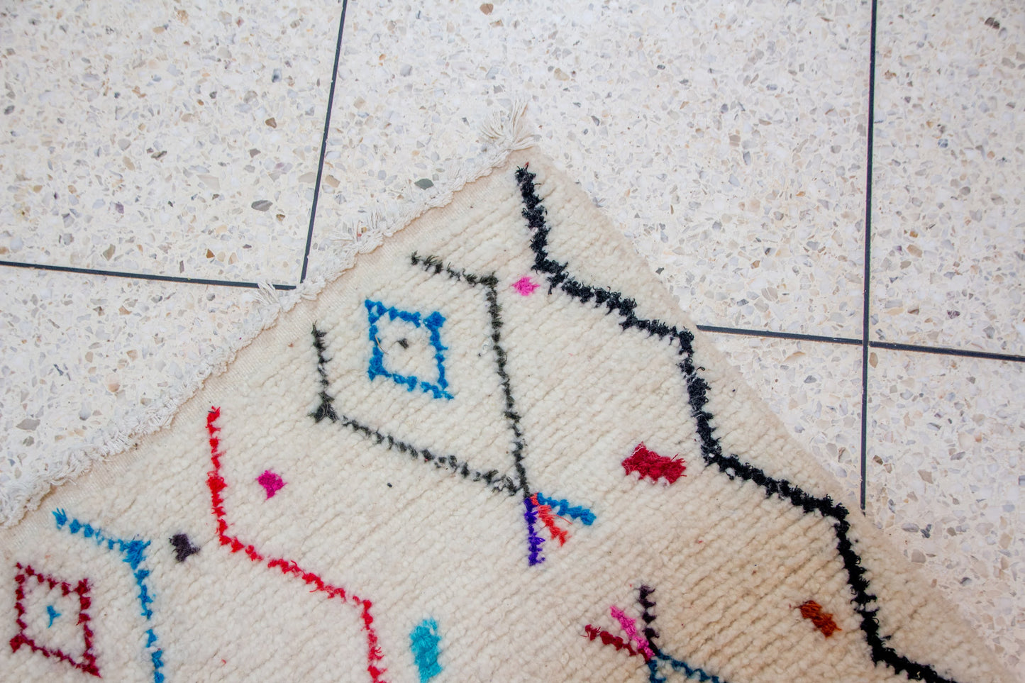 Azilal Lattice Rug — Ivory with Multicolor Diamond Medallions