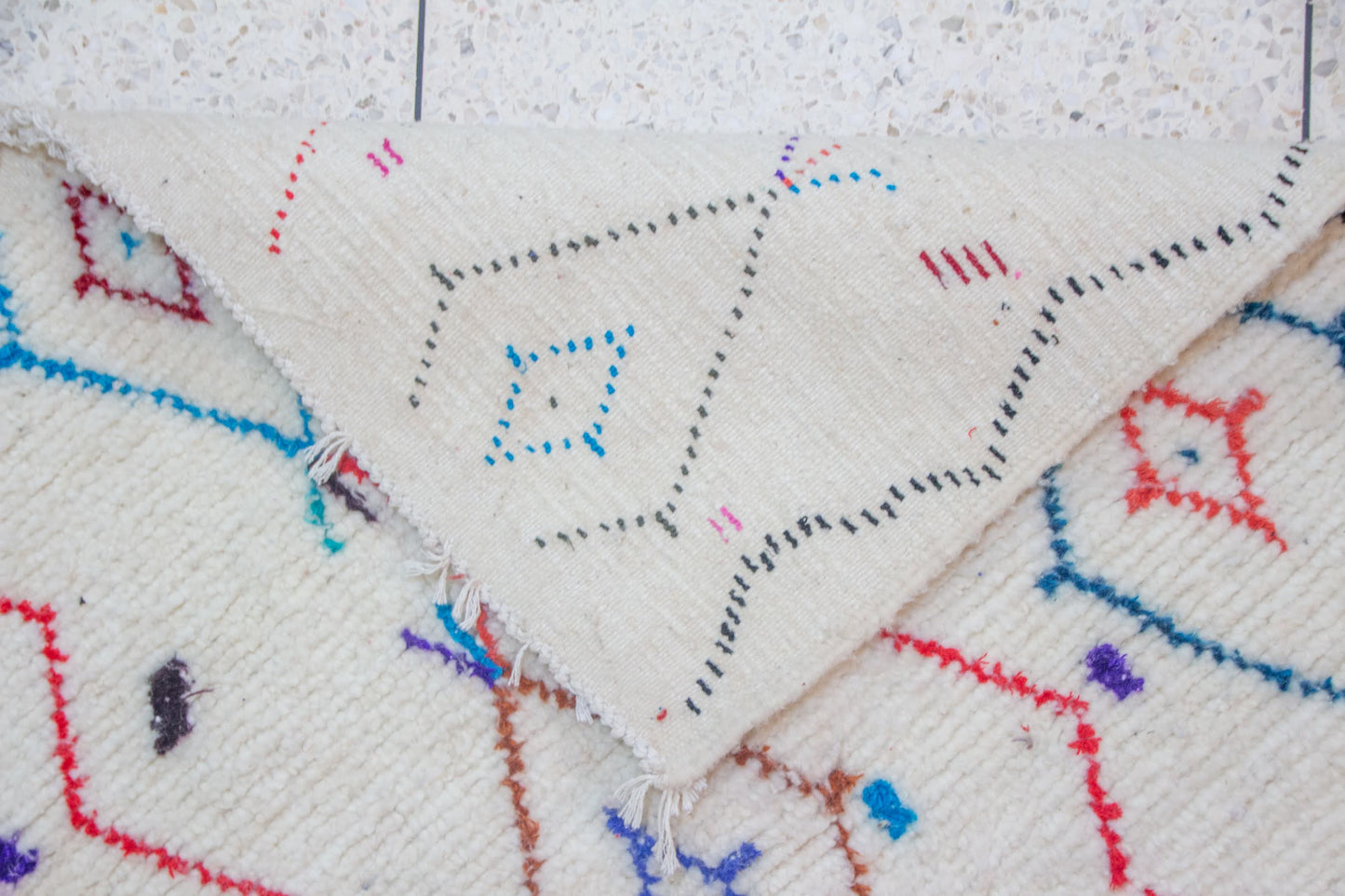 Azilal Lattice Rug — Ivory with Multicolor Diamond Medallions