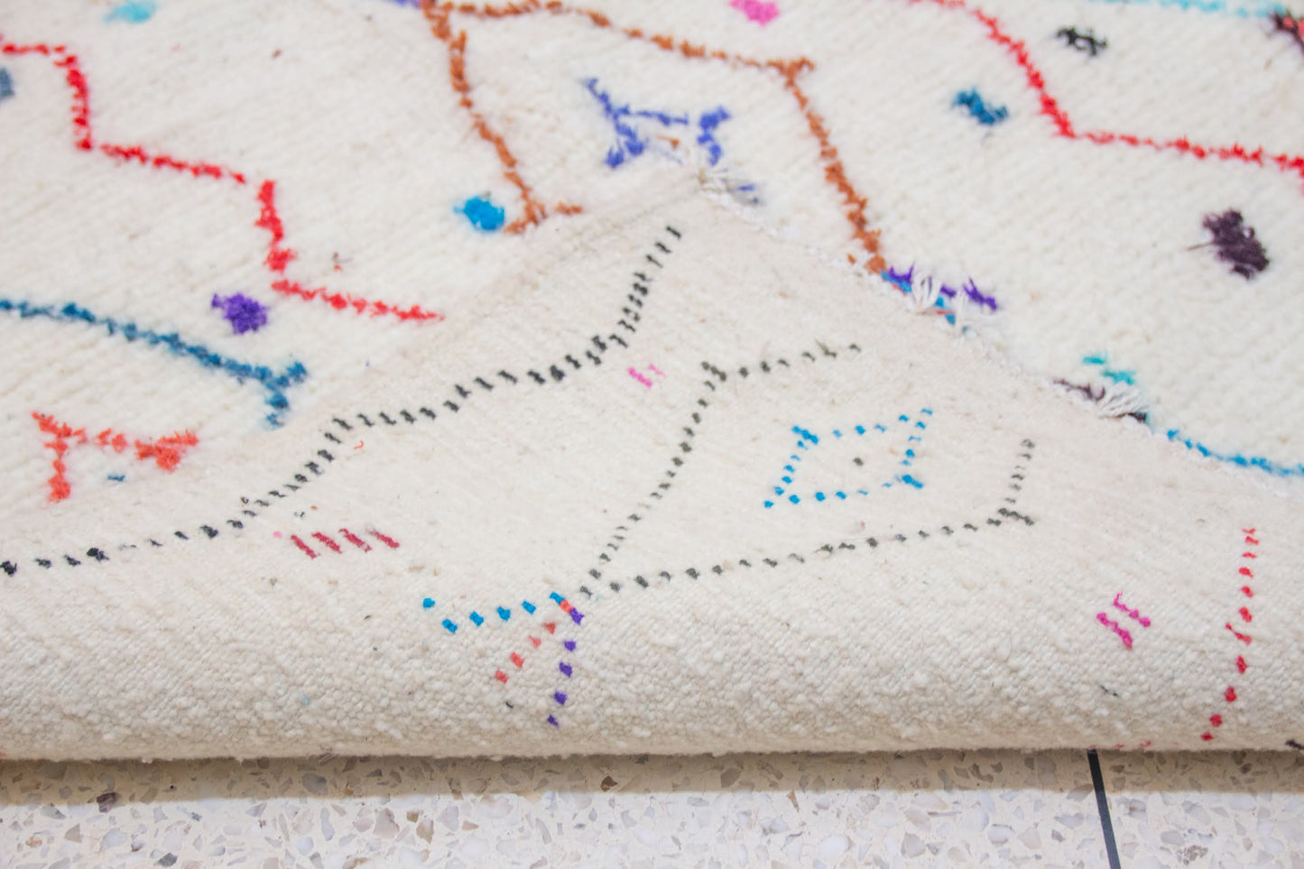 Azilal Lattice Rug — Ivory with Multicolor Diamond Medallions