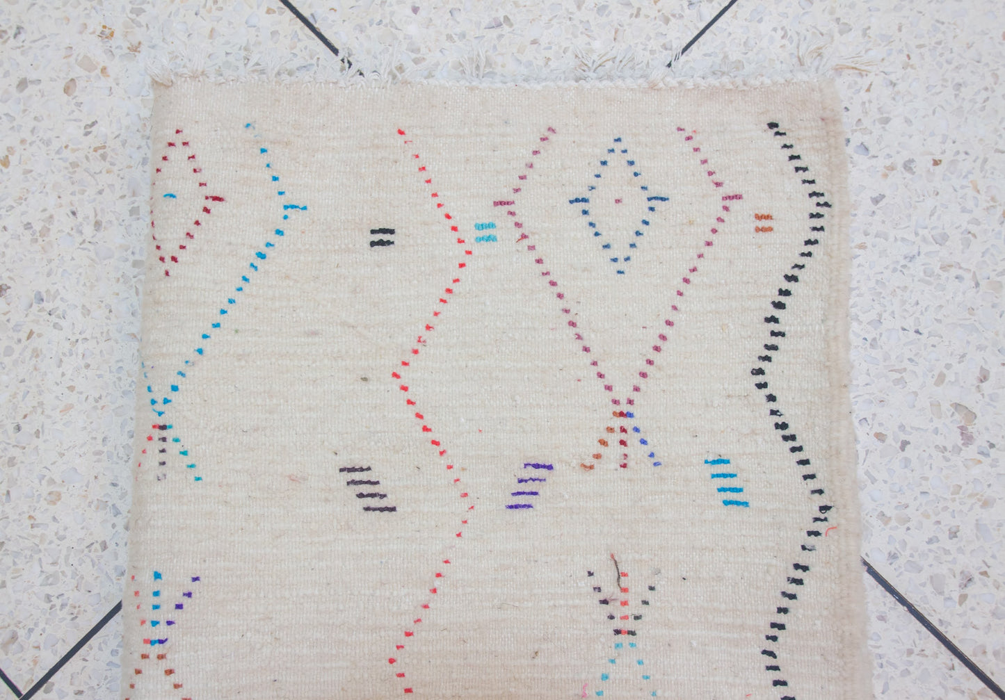 Azilal Lattice Rug — Ivory with Multicolor Diamond Medallions