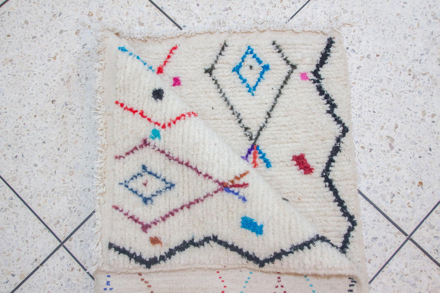 Azilal Lattice Rug — Ivory with Multicolor Diamond Medallions