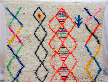 Azilal Square Rug — Ivory with Neon Lozenges