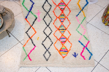 Azilal Square Rug — Ivory with Neon Lozenges