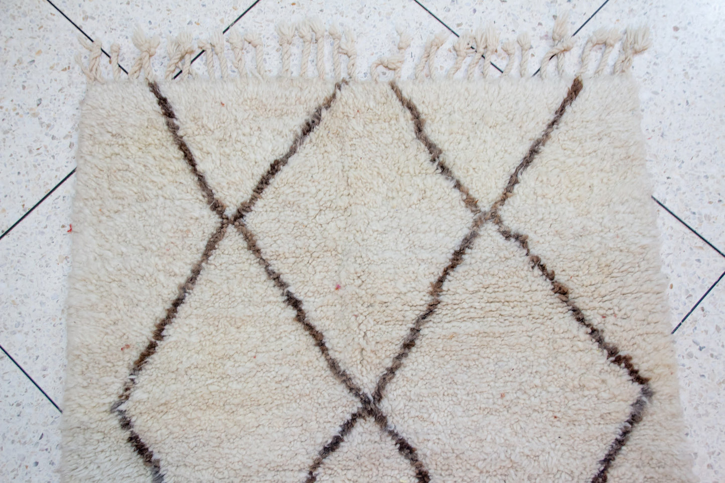 Marmoucha Lattice Rug — Ivory with Cocoa Diamond Grid