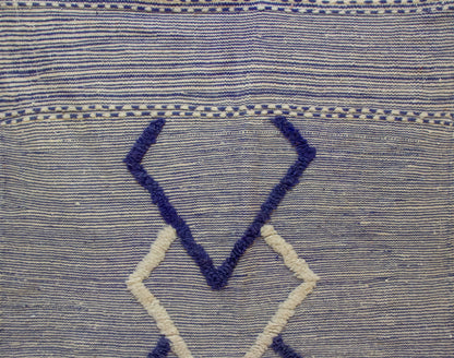Zanafi Kilim — Heathered Indigo Stripes with Ivory/Indigo Lozenge Chain