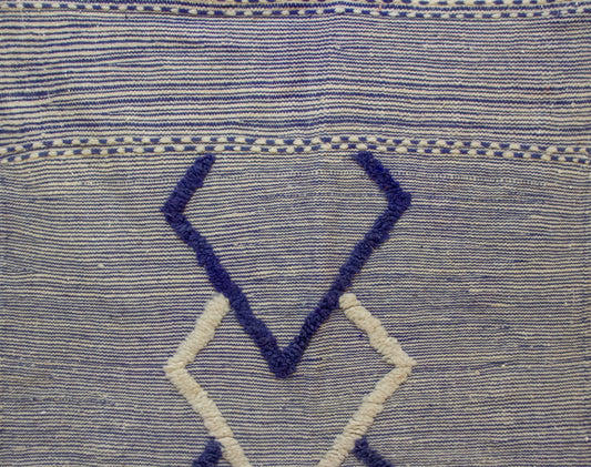 Zanafi Kilim — Heathered Indigo Stripes with Ivory/Indigo Lozenge Chain