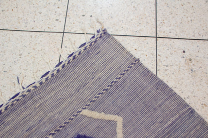 Zanafi Kilim — Heathered Indigo Stripes with Ivory/Indigo Lozenge Chain