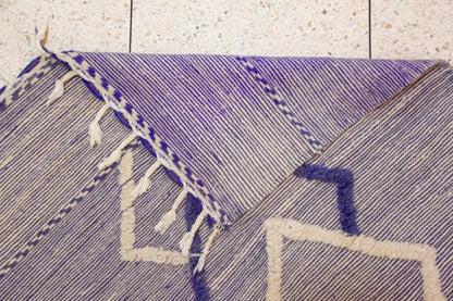 Zanafi Kilim — Heathered Indigo Stripes with Ivory/Indigo Lozenge Chain