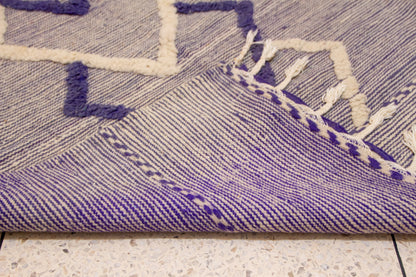 Zanafi Kilim — Heathered Indigo Stripes with Ivory/Indigo Lozenge Chain