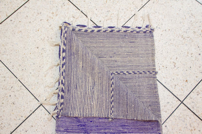 Zanafi Kilim — Heathered Indigo Stripes with Ivory/Indigo Lozenge Chain