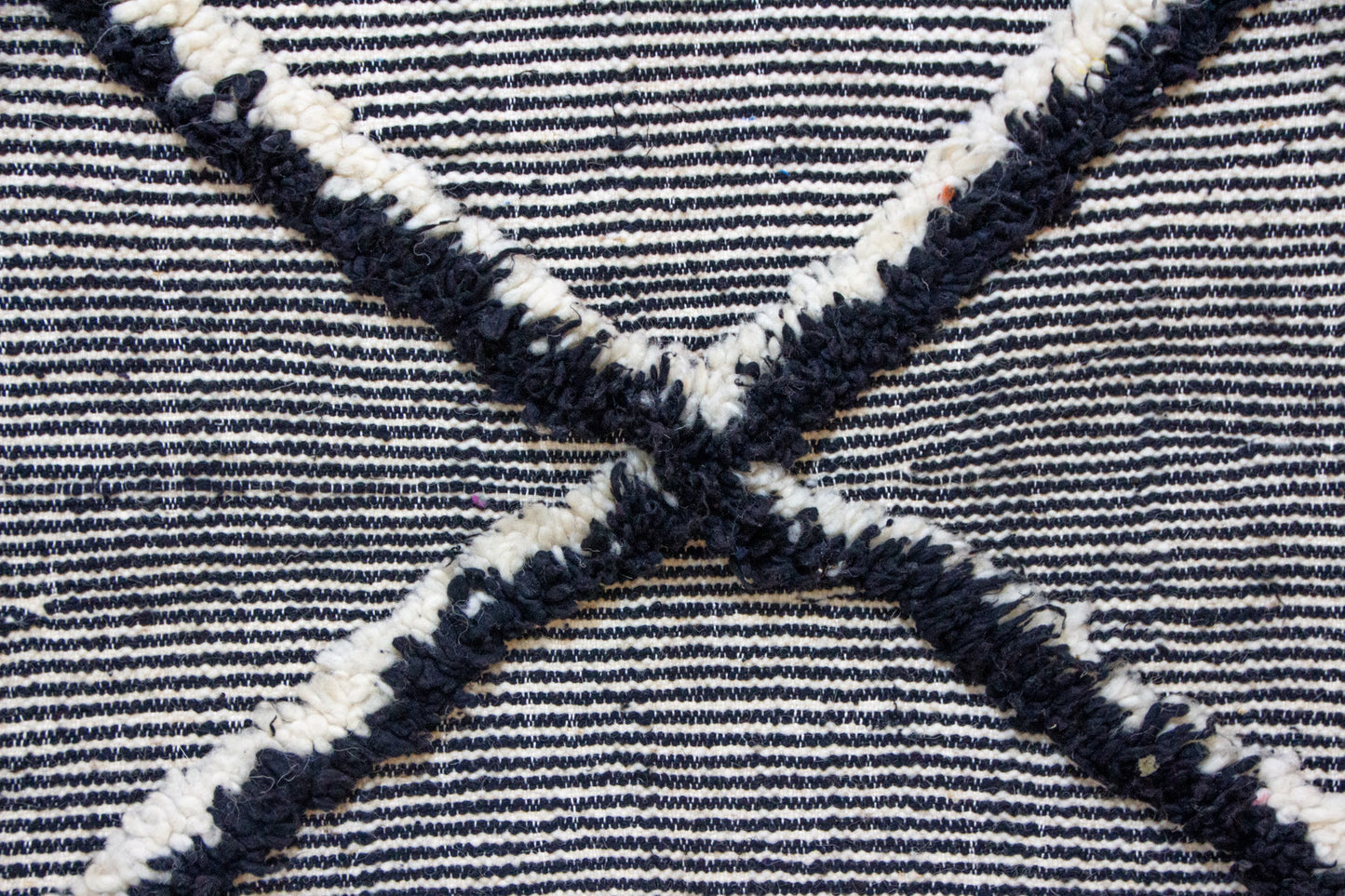 Zanafi Boujaad Kilim — Indigo Cross Panels on Ivory Stripes