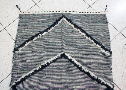 Zanafi Boujaad Kilim — Indigo Cross Panels on Ivory Stripes
