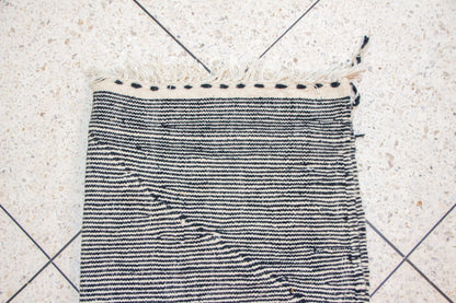 Zanafi Boujaad Kilim — Indigo Cross Panels on Ivory Stripes