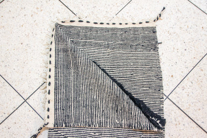 Zanafi Boujaad Kilim — Indigo Cross Panels on Ivory Stripes