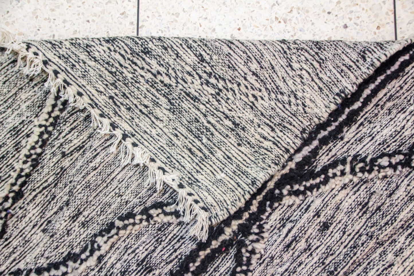 Zanafi Boujaad Runner — Heathered Stripe Kilim with Raised Diamond Medallions