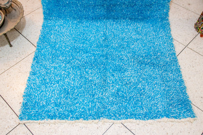 Boujaad Skyfield Shag — Azure Wool Pile with Natural Fringe