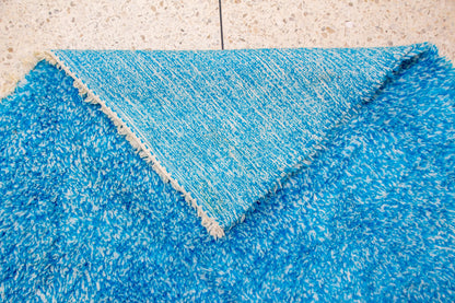Boujaad Skyfield Shag — Azure Wool Pile with Natural Fringe