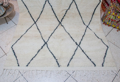 Beni Ourain Indigo Open Lattice — Ivory Wool