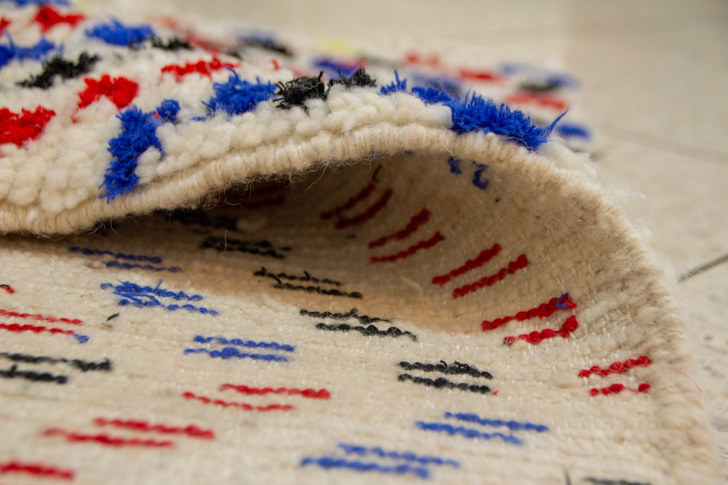 Azilal Split-Field Mosaic — Ivory Wool with Chromatic Chevrons