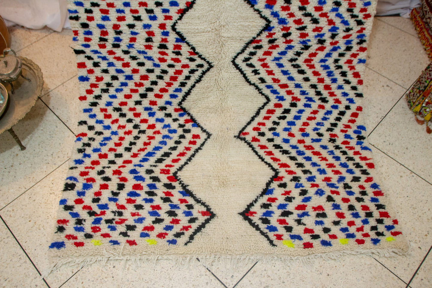 Azilal Split-Field Mosaic — Ivory Wool with Chromatic Chevrons
