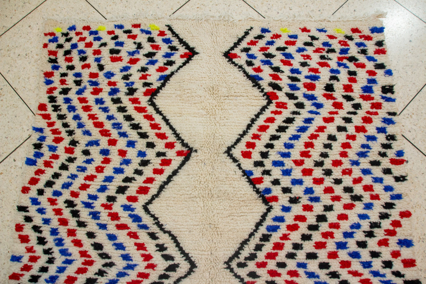 Azilal Split-Field Mosaic — Ivory Wool with Chromatic Chevrons