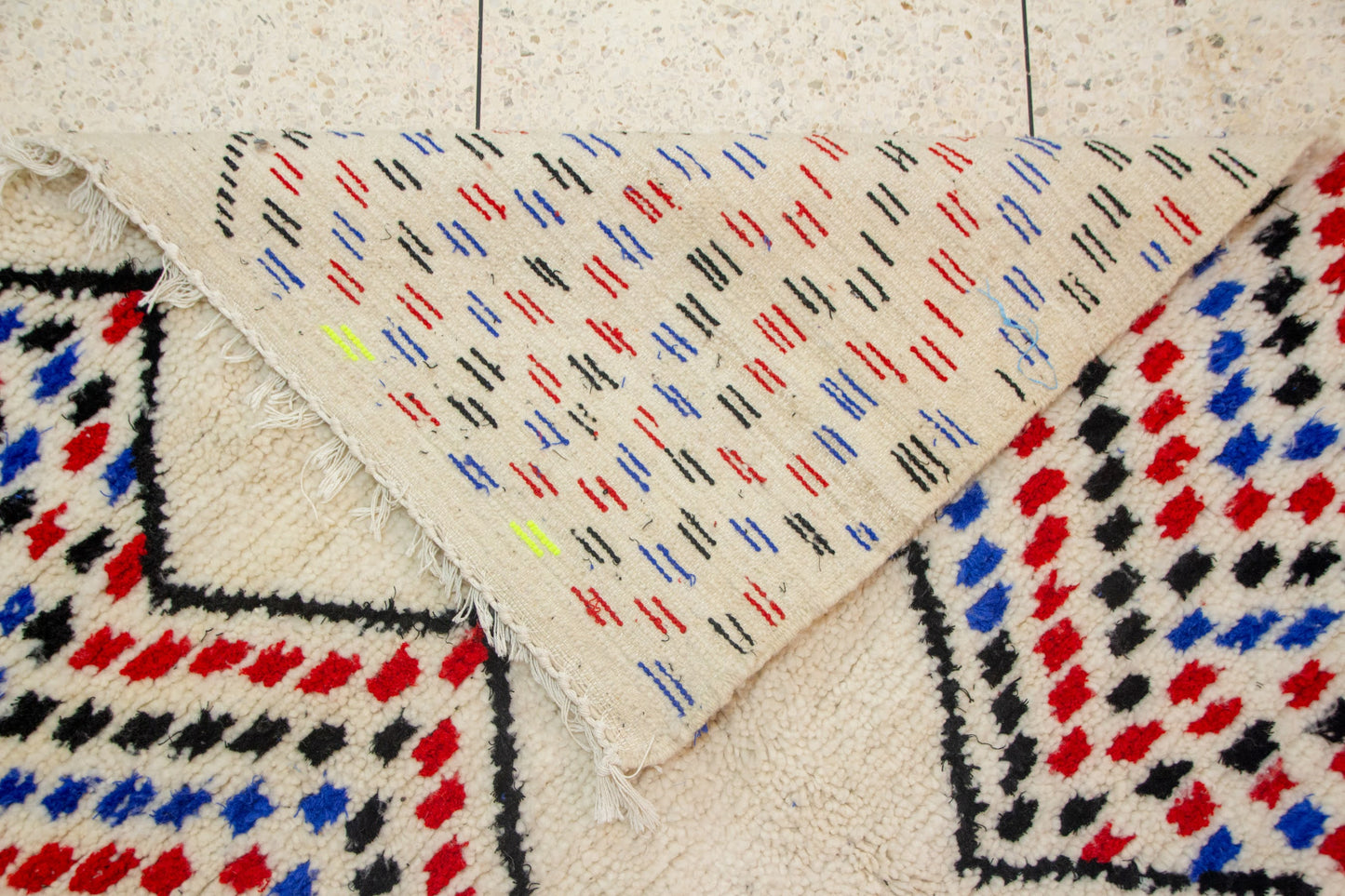 Azilal Split-Field Mosaic — Ivory Wool with Chromatic Chevrons