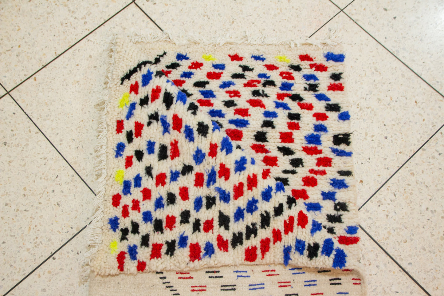 Azilal Split-Field Mosaic — Ivory Wool with Chromatic Chevrons