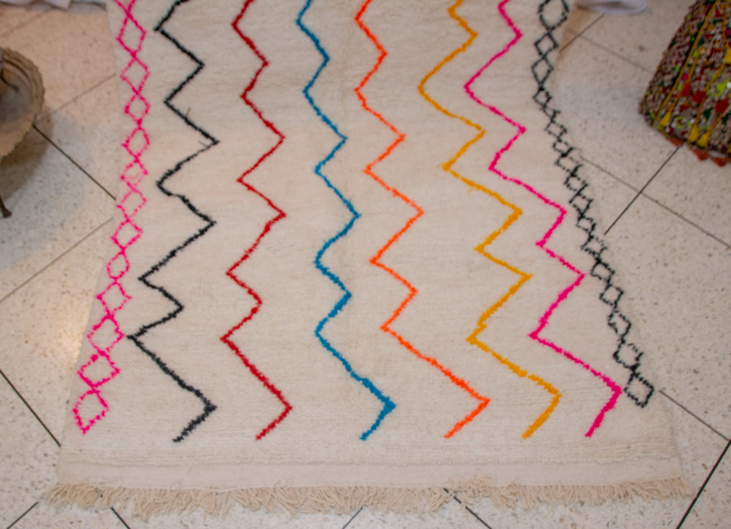 Azilal Chromatic Zigzag Columns — Ivory Wool with Neon Accents