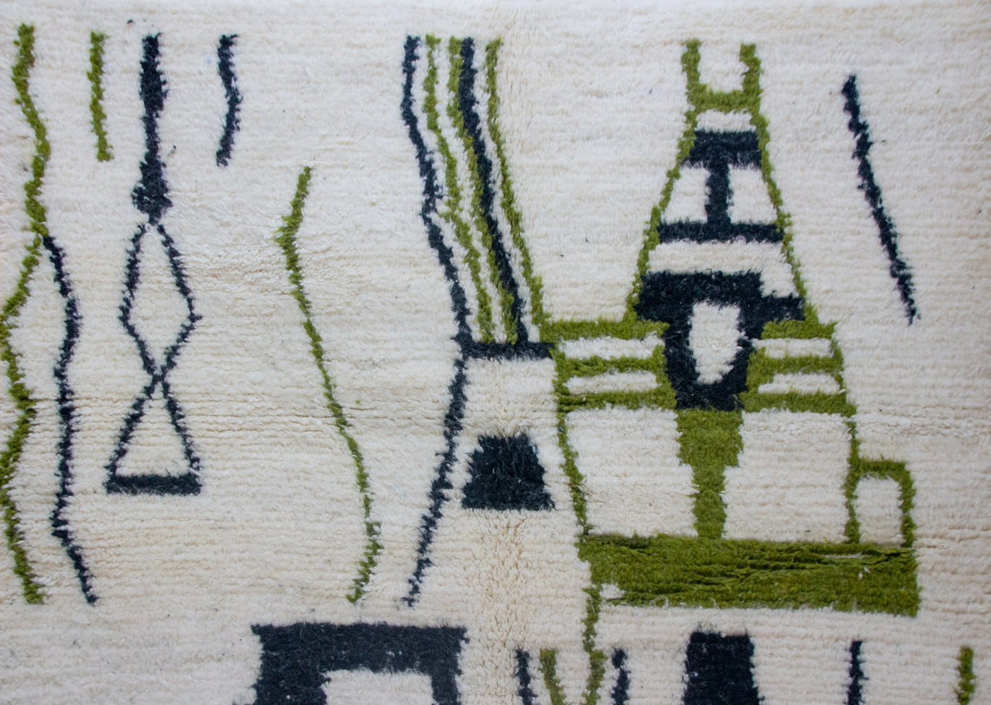 Azilal Olive Totems — Ivory Wool with Charcoal Linework