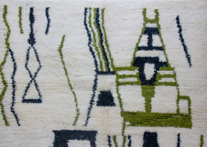 Azilal Olive Totems — Ivory Wool with Charcoal Linework