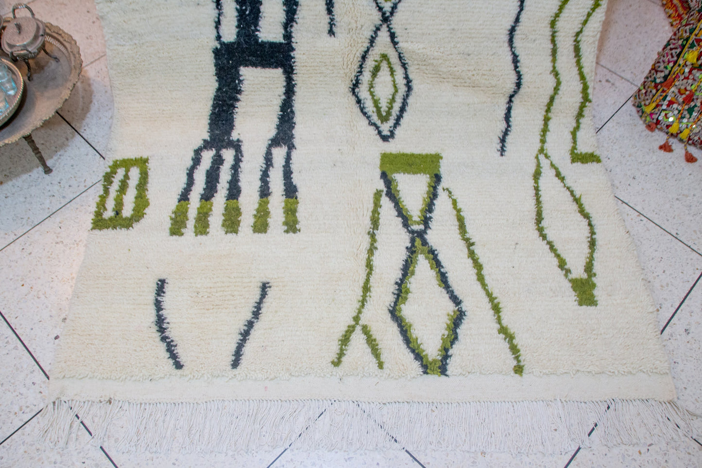 Azilal Olive Totems — Ivory Wool with Charcoal Linework