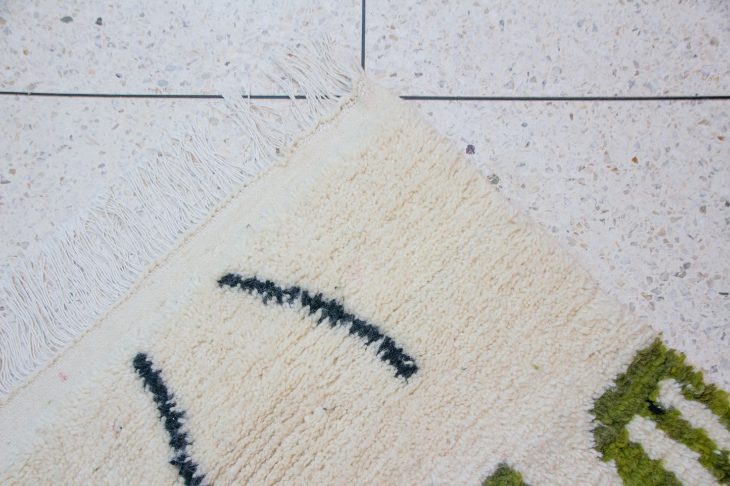 Azilal Olive Totems — Ivory Wool with Charcoal Linework