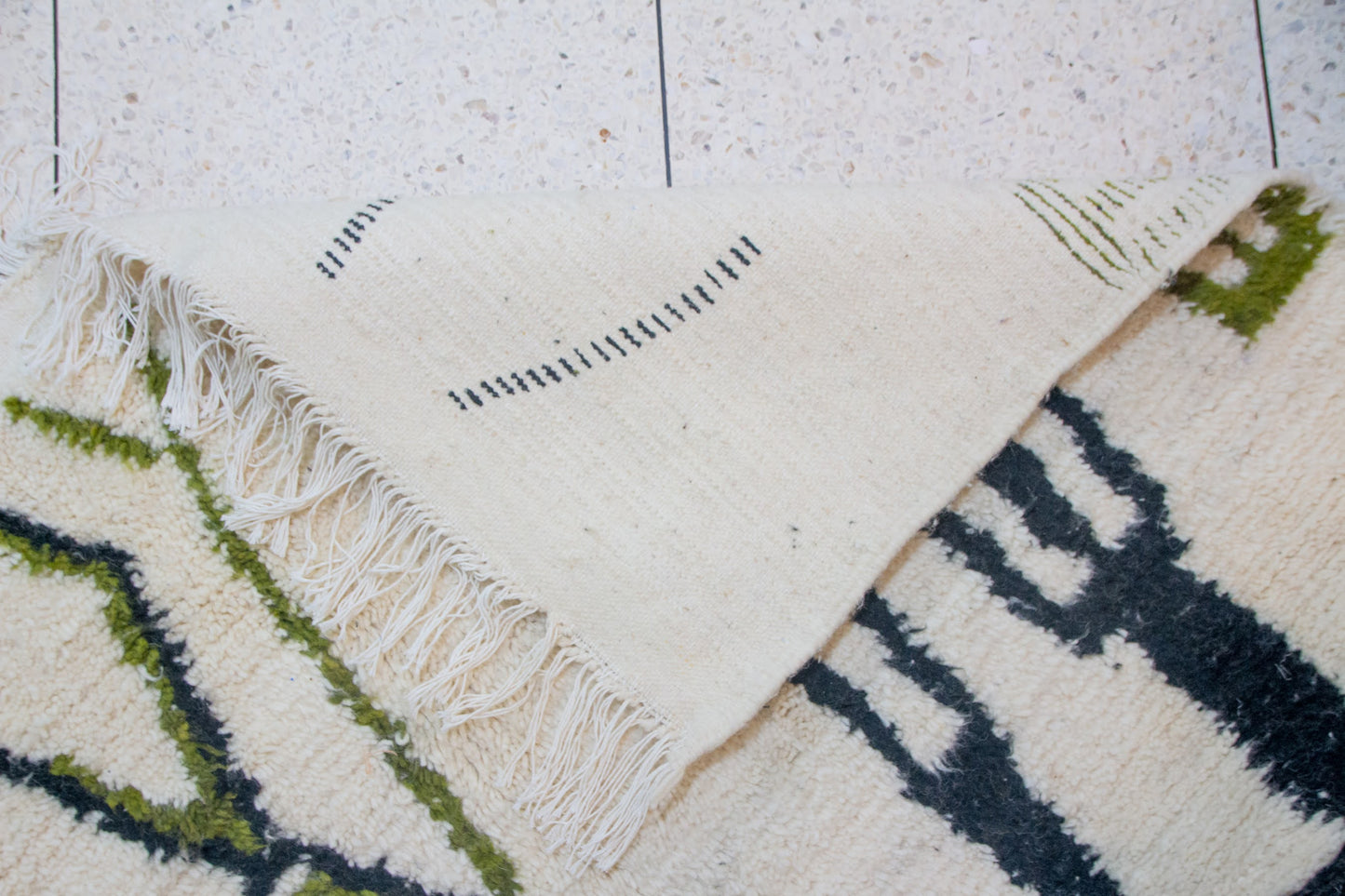 Azilal Olive Totems — Ivory Wool with Charcoal Linework