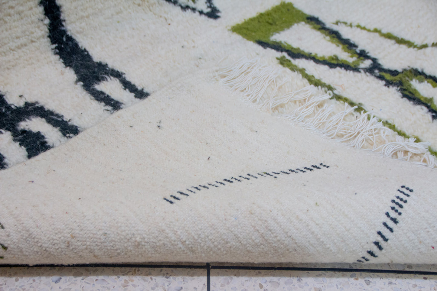 Azilal Olive Totems — Ivory Wool with Charcoal Linework