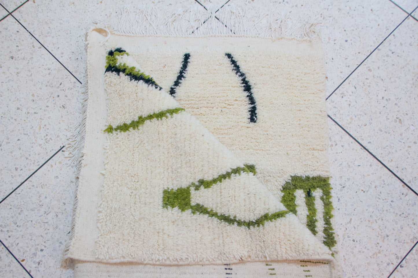 Azilal Olive Totems — Ivory Wool with Charcoal Linework