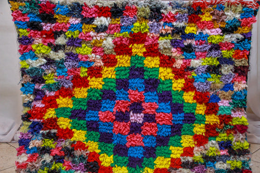 Boucherouite Sunburst Mosaic — Multicolor Reclaimed-Fabric Mat