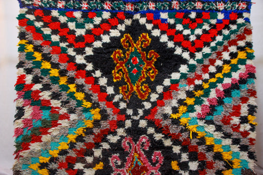 Boucherouite Chevron-Field with Jewel Medallions — Multicolor Reclaimed-Textile Rug