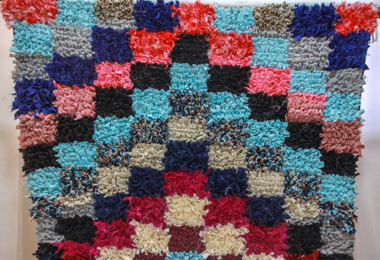 Boucherouite Jewel-Check Mosaic — Multicolor Reclaimed-Textile Runner