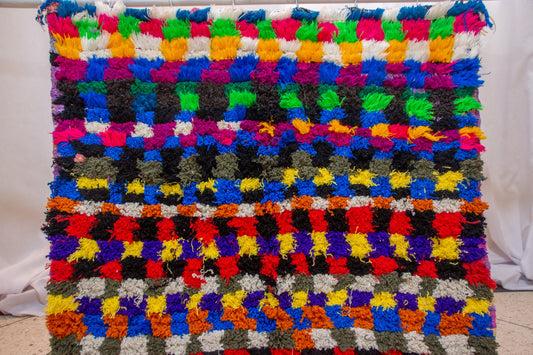Boucherouite Pixel-Check Mosaic — Multicolor Reclaimed-Textile Rug
