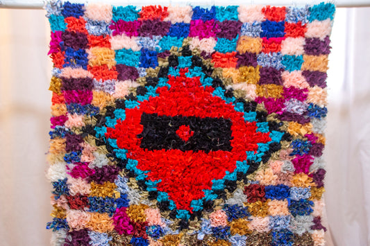 Boucherouite Diamond-Eye Mosaic — Multicolor Reclaimed-Textile Runner
