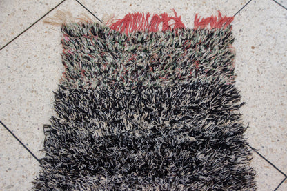 Boucherouite Stone-Field with Azure Diamond Totem — Reclaimed-Textile Runner