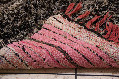 Boucherouite Stone-Field with Azure Diamond Totem — Reclaimed-Textile Runner