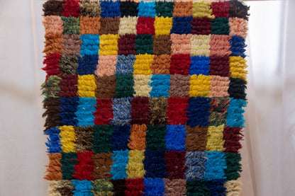 Boucherouite Earth-Tone Checker — Reclaimed-Textile Runner