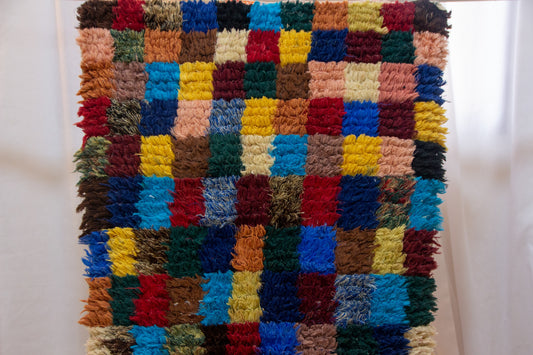 Boucherouite Earth-Tone Checker — Reclaimed-Textile Runner