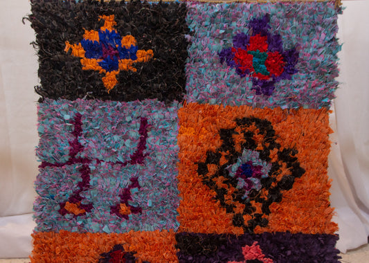 Boucherouite Mosaic Runner — Multicolor Reclaimed-Textile Checker