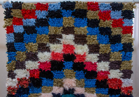 Boucherouite Mosaic Runner — Multicolor Reclaimed-Textile Checker