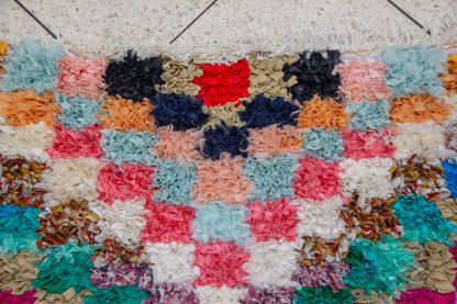 Boucherouite Mosaic Runner — Multicolor Reclaimed-Textile Checker