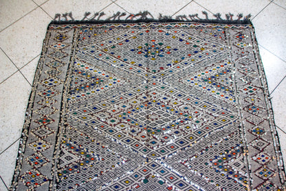 Beni Mguild Henbel Kilim — Celestial Lattice in Indigo and Silver