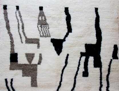 Azilal Abstract Skyline — Ivory Wool with Black & Taupe Motifs