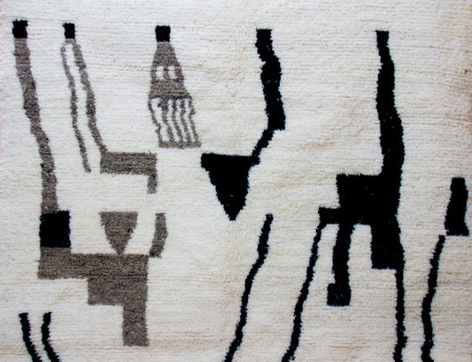Azilal Abstract Skyline — Ivory Wool with Black & Taupe Motifs
